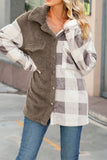 Karierter Mantel aus Flanell-Fleece und Patchwork SR011: Brown / XL